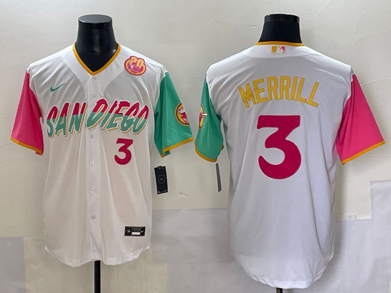 Men 2025 San Diego Padres #3 Merrill White City edition Nike MLB Jersey style 2